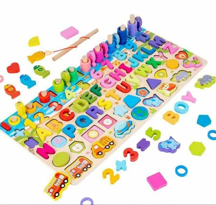 Juego madera 7 en 1 montessori  pesca numeros formas W12D469-2