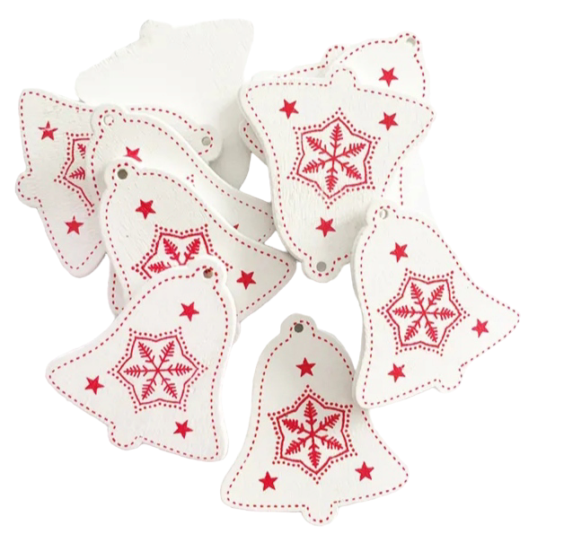 Campana de navidad madera 10 piezas colgantes 0074-0