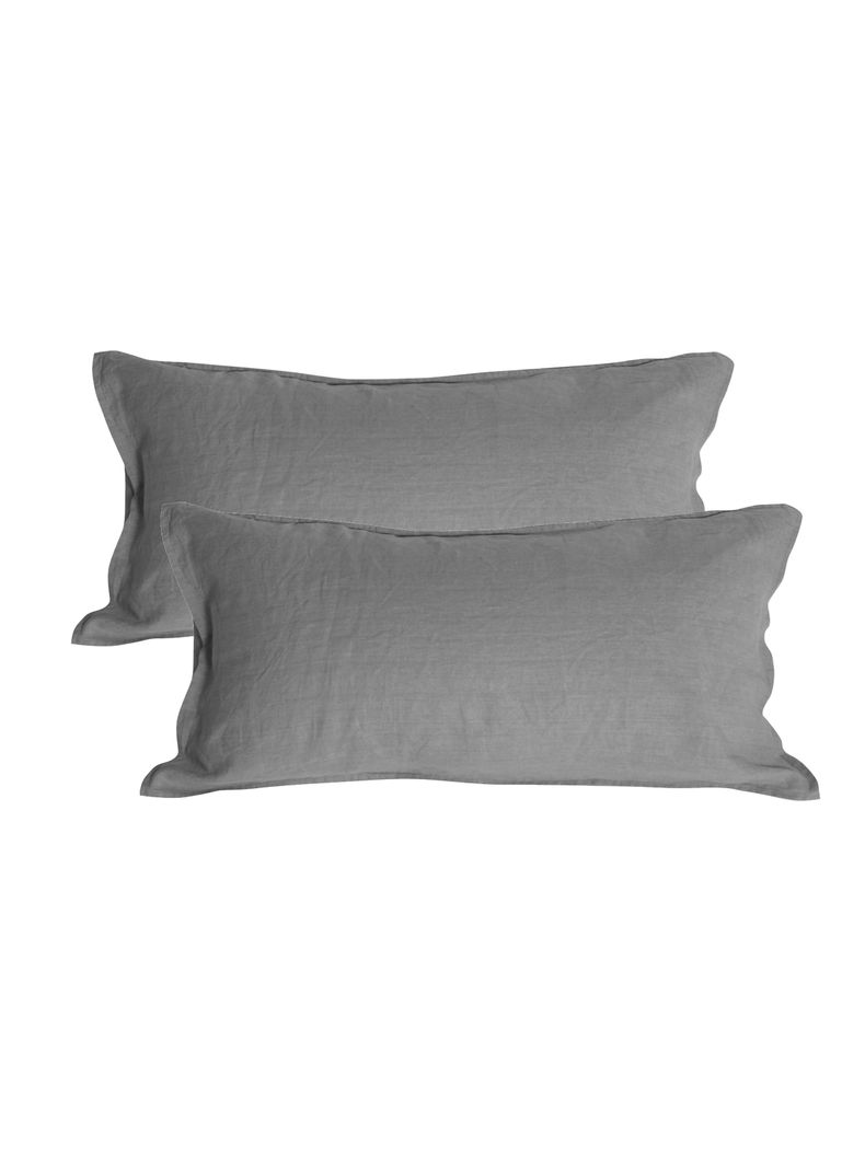 Set 2 Fundas de Almohada Lino - 50x90 cm - Gris Oscuro - Naturalino-0