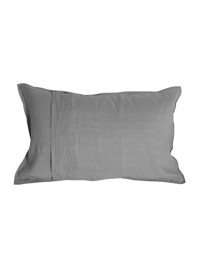 Set 2 Fundas de Almohada Lino - 50x90 cm - Gris Oscuro - Naturalino-1
