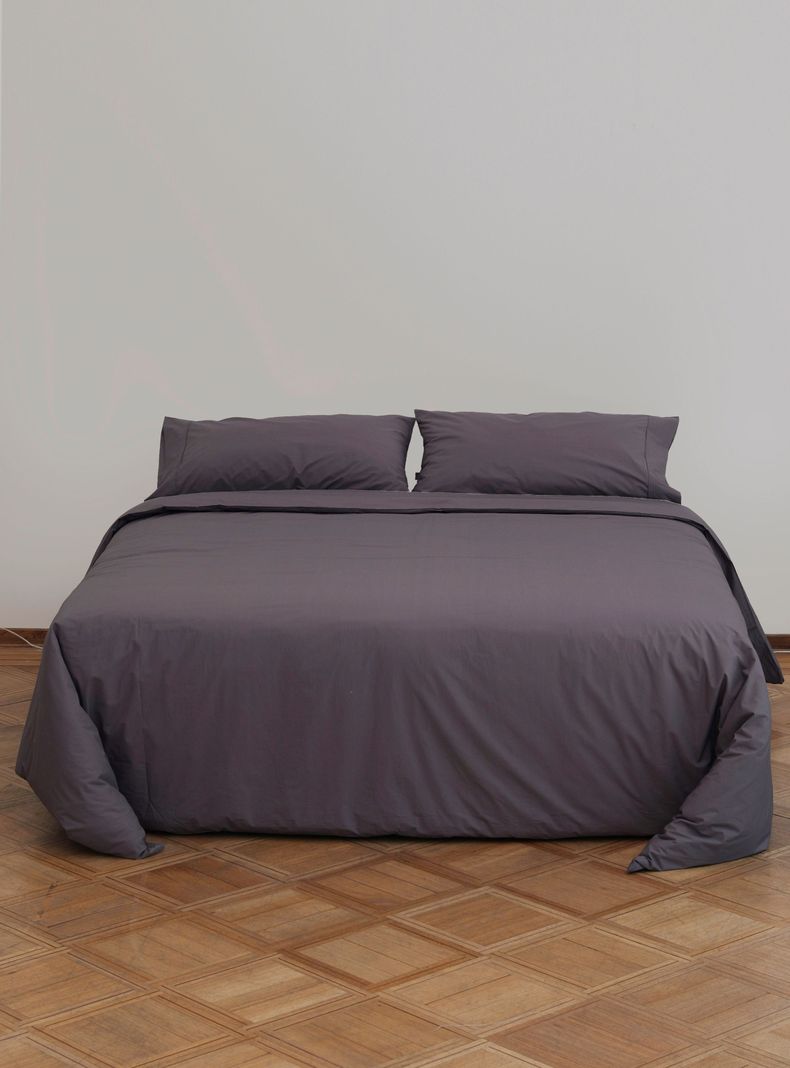 Funda de Plumón Algodón Percal Gris Oscuro Super King-0