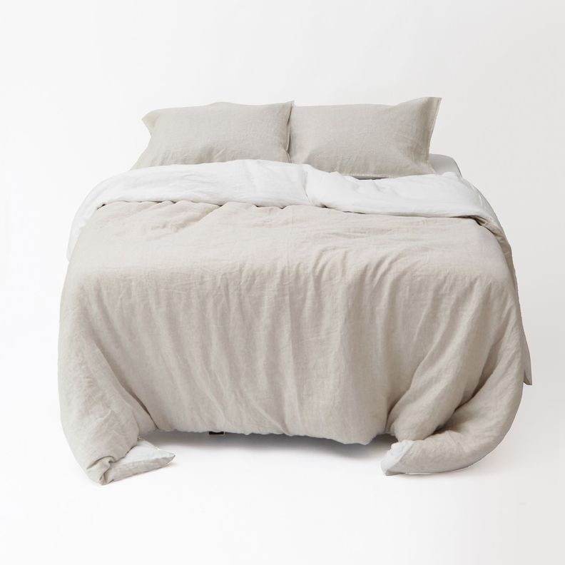 Funda de Plumon Lino Reversible Beige Blanco Super King