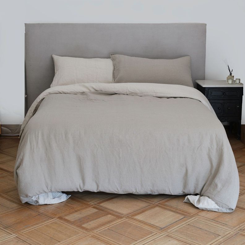 Funda de Plumon Lino King Reversible Lineas Beige