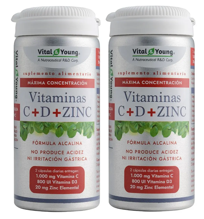 Vitaminas C + D + Zinc Vy 120 Capsulas 2X60. Sin Acidez-0