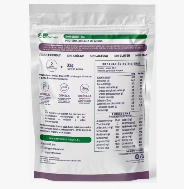 Pack Proteina Arroz Aislada Vegan 2 Kg My Green. Sin Azucar-1