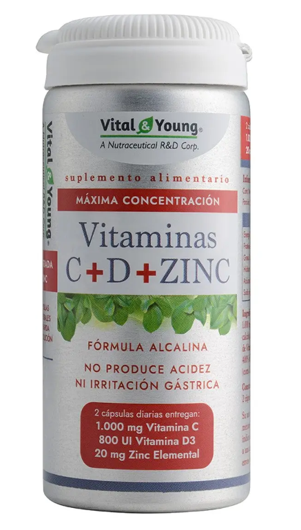 Vitaminas C + D + Zinc Vy 60 Capsulas. Sin Acidez Sin Irritacion-0