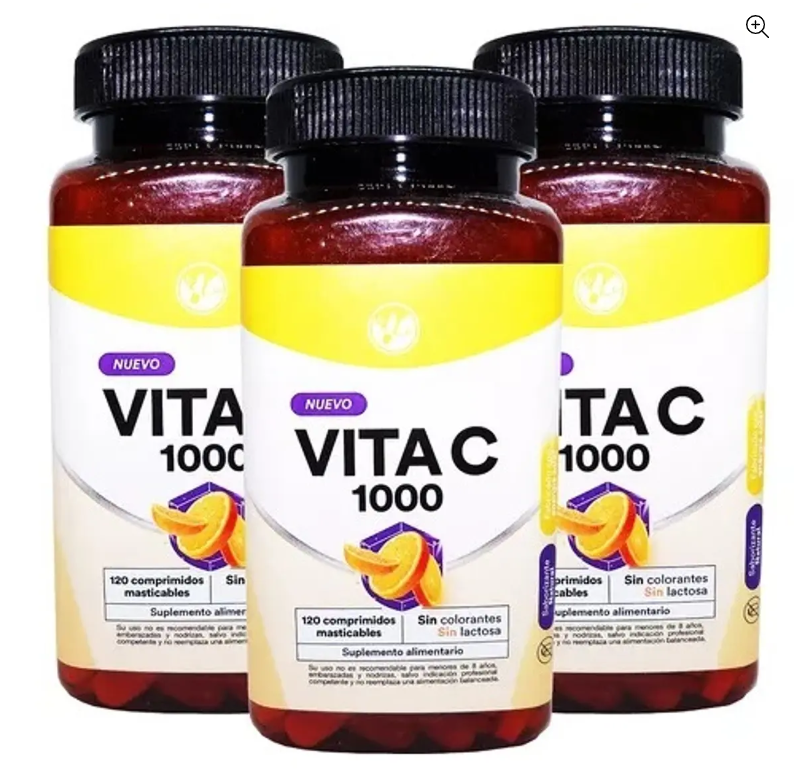 Vitamina C 1000mg Nf 3 Frascos 360 Comp. Masticables 3x120-0