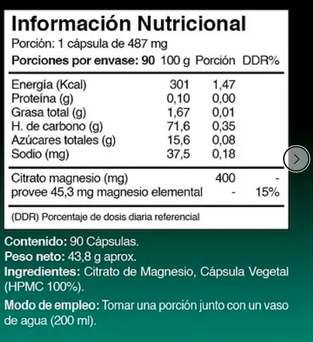 Citrato De Magnesio Puro 400mg Lf 180 Capsulas 2x90 Caps-1