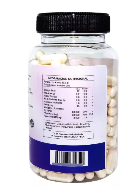 Antiage : Colageno Tipo I y II + Coenzima Q10 + Vit C Nf 200 Capsulas-2