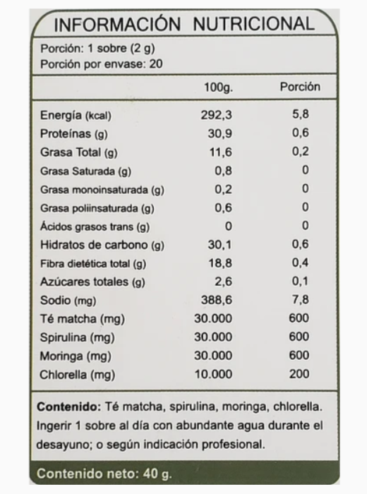 Detox : Te Matcha + Moringa + Spirulina + Chlorella Fnl Caja 20 Sobres-1
