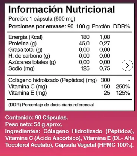 Peptidos De Colageno Hidrolizado + Vitaminas E & C Lf 2x90 Caps-1