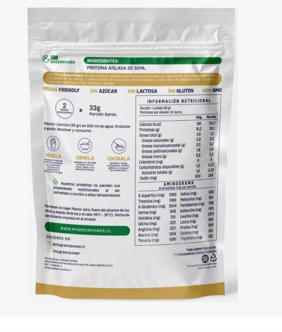 Pack Proteina Soya Aislada Vegan 2 Kg My Green. 0% Azucar Agregar a favoritos-1