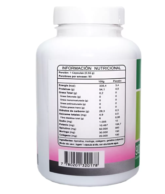 Spirulina + Moringa + Colageno Fnl 270 Capsulas 3x90 Caps-2