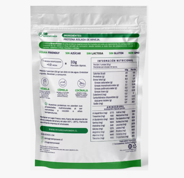 Pack Proteina Arveja Aislada Vegan 2 Kg My Green. Sin Azucar-1