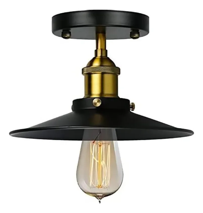 Lampara Negra Con Soquete E 27 De Bronce Negro Mate