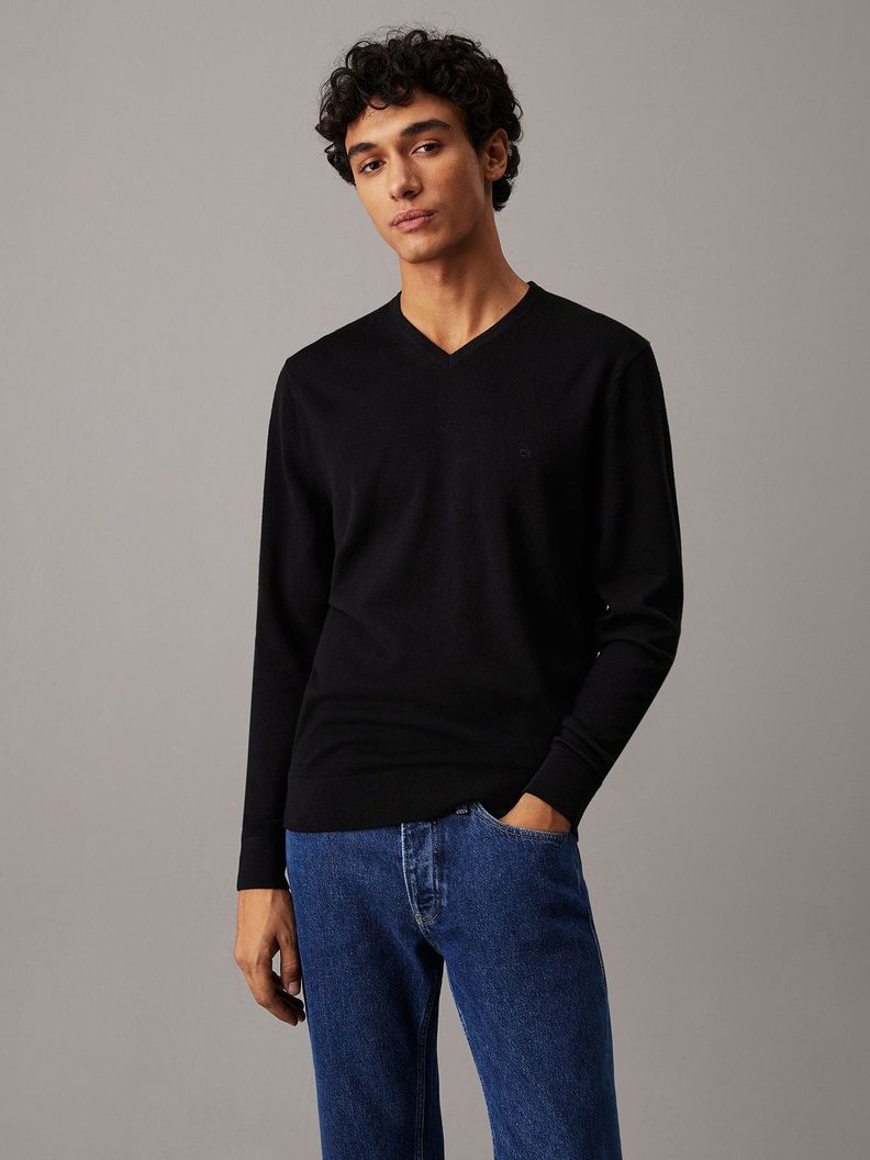 Sweater Superior Wool Vneck Sweater Negro Calvin Klein-0