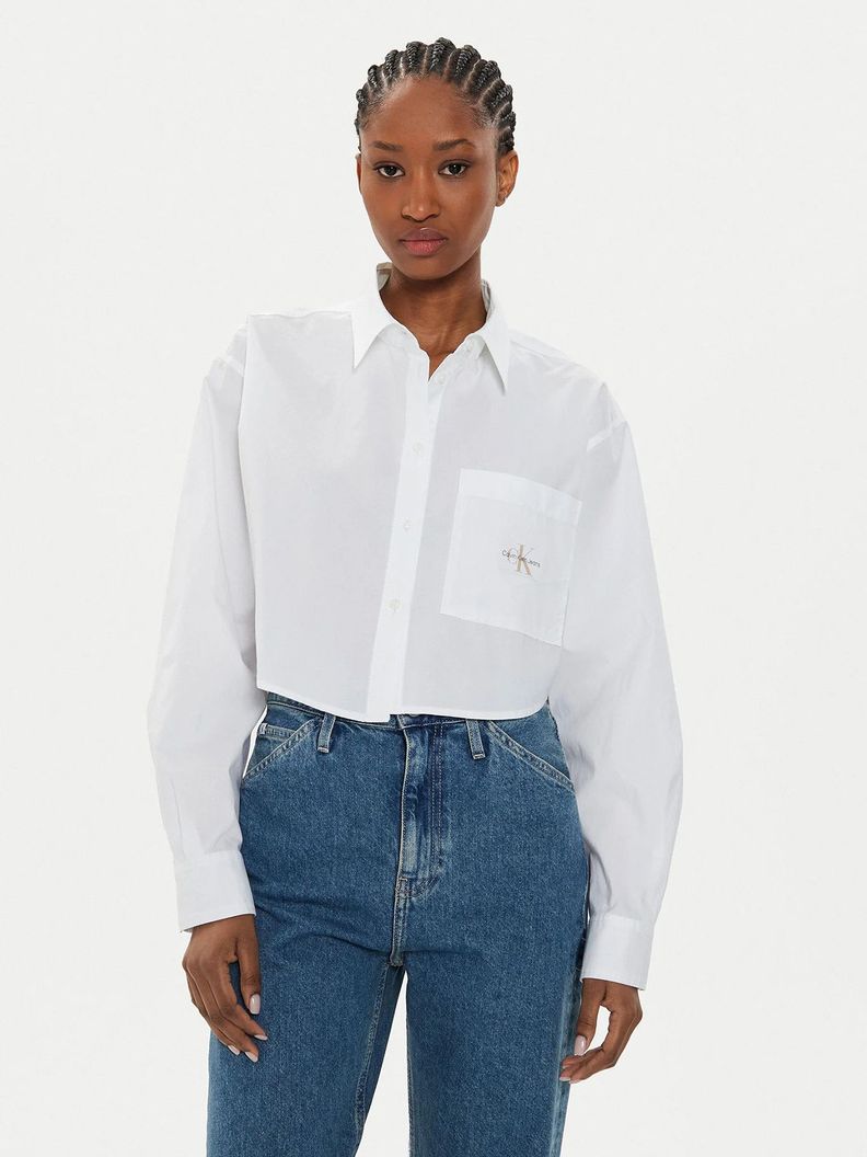 Camisa Woven Label Cropped Blanco Calvin Klein-0