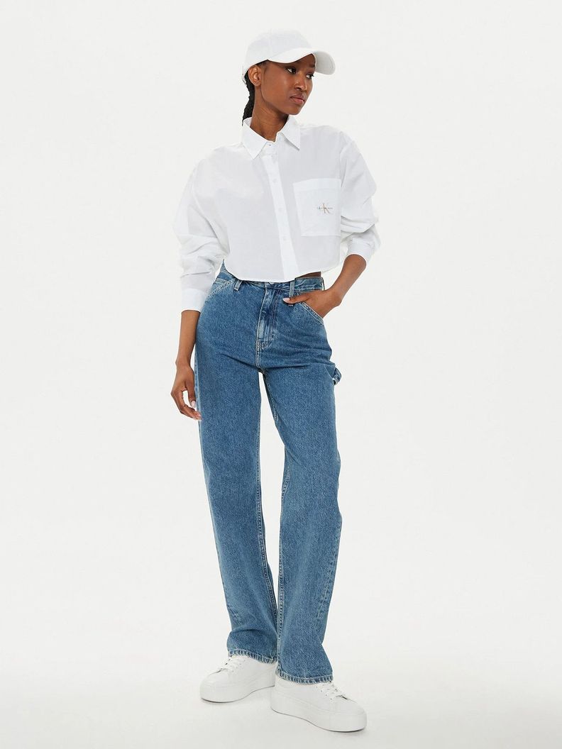Camisa Woven Label Cropped Blanco Calvin Klein-1