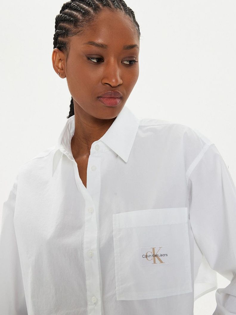 Camisa Woven Label Cropped Blanco Calvin Klein-3