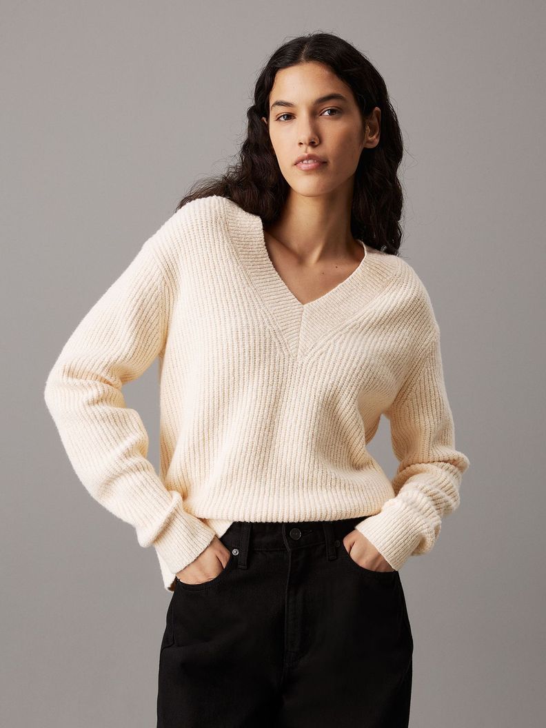 Sweater Boucle V Neck Relaxed Beige Calvin Klein-0