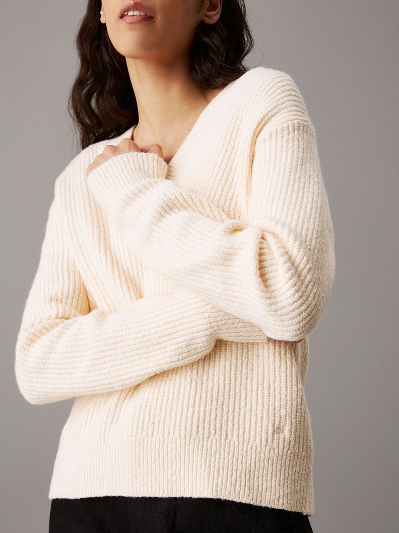 Sweater Boucle V Neck Relaxed Beige Calvin Klein-3