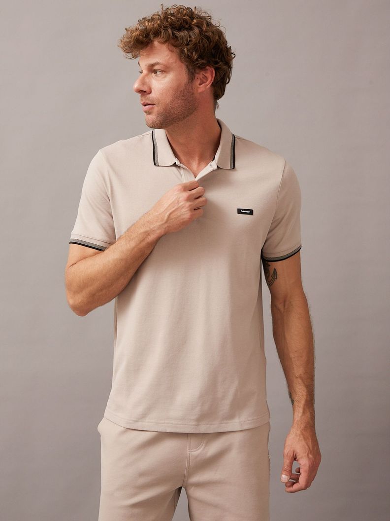 Polo Stretch Metal Button Beige Calvin Klein-0