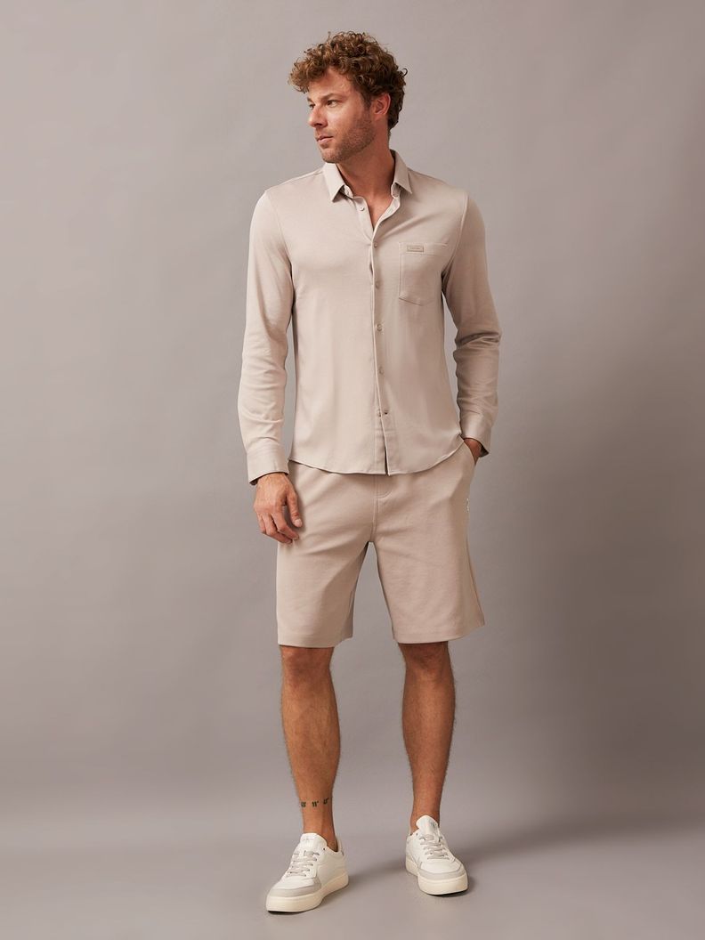 Camisa Smooth Cotton Pocket Slim Beige Calvin Klein-1