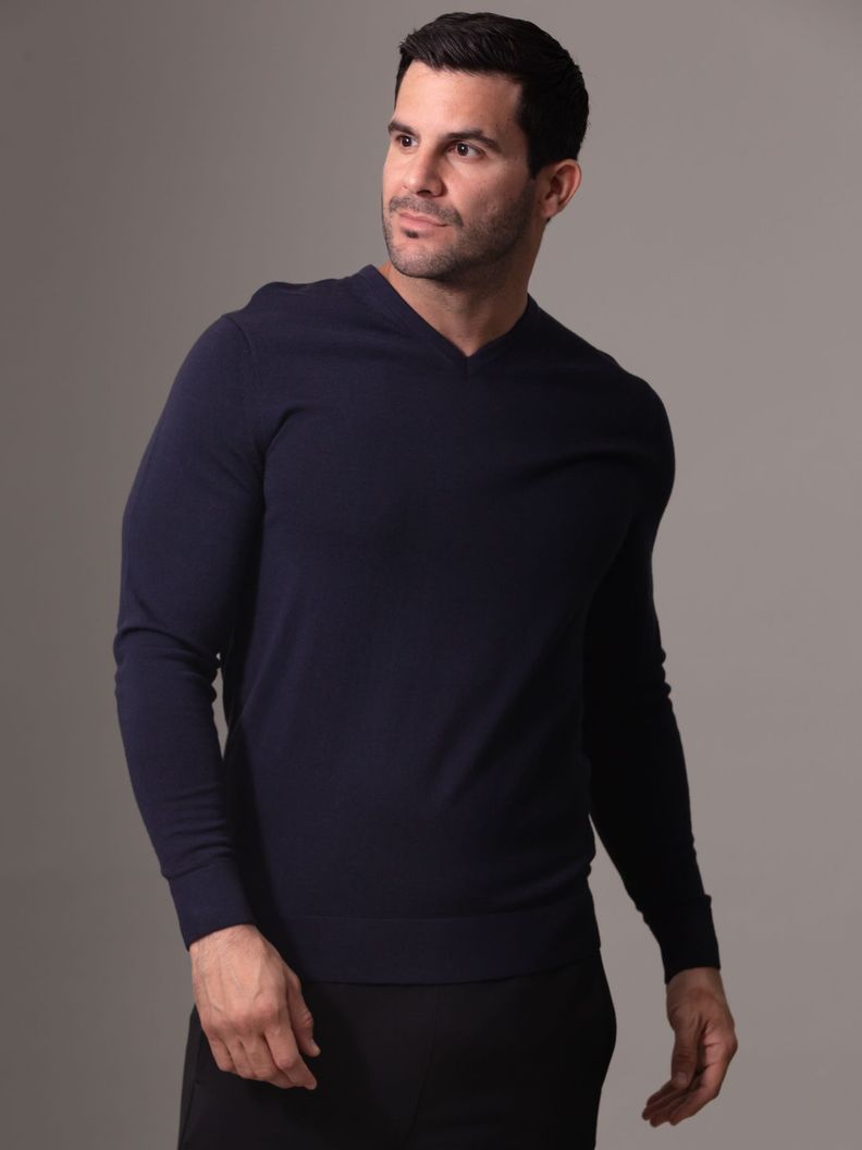 Sweater Merino Vneck Sweater Azul Calvin Klein-0