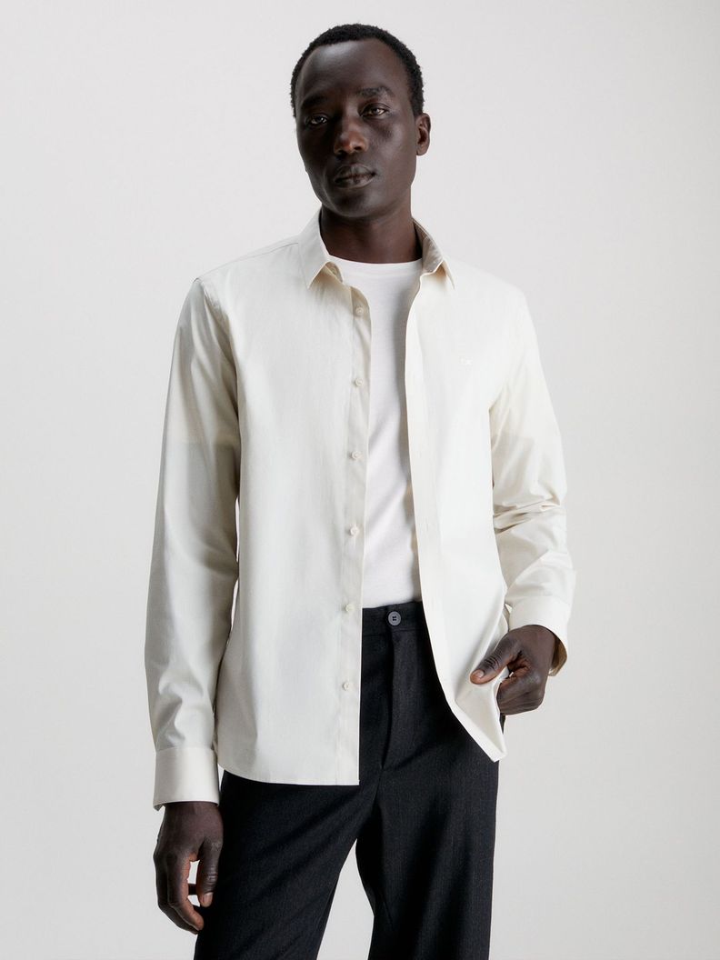 Camisa Slim Fit Stretch Crema Calvin Klein-0