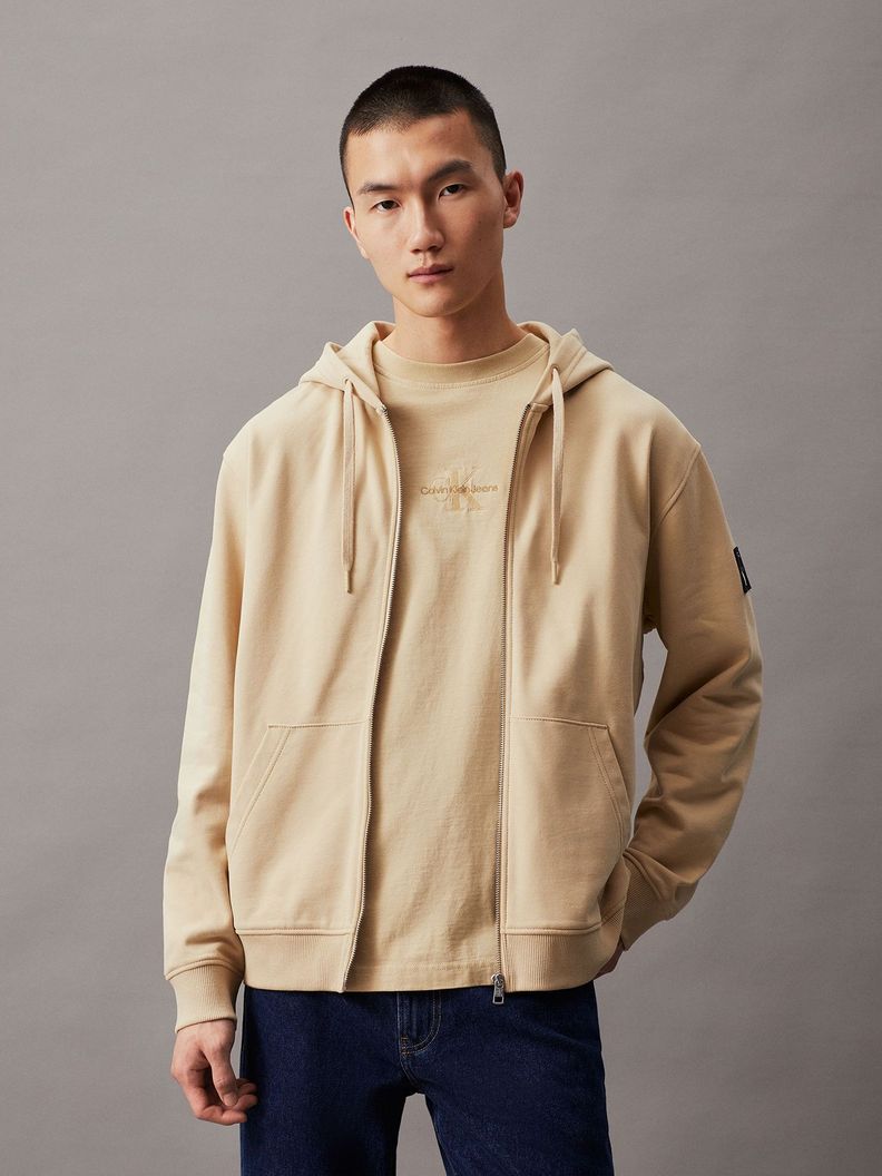 Polerón con Gorro Badge Zip Through Beige Calvin Klein-0