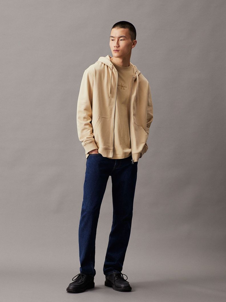 Polerón con Gorro Badge Zip Through Beige Calvin Klein-1