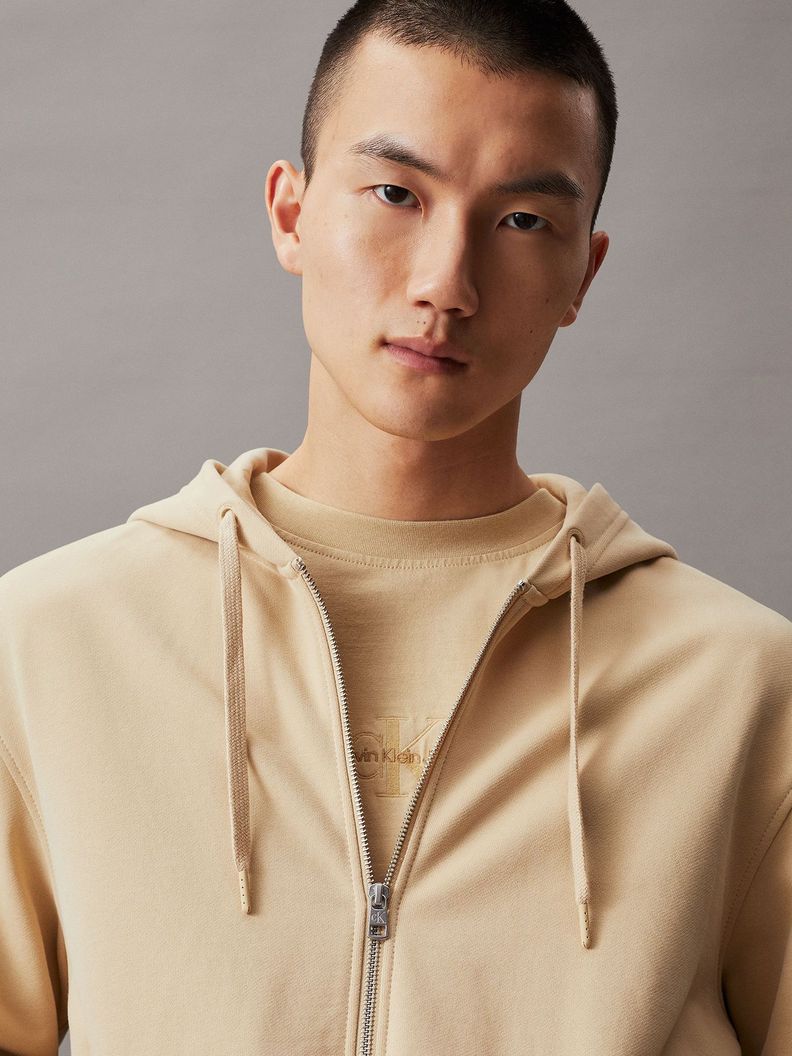 Polerón con Gorro Badge Zip Through Beige Calvin Klein-3