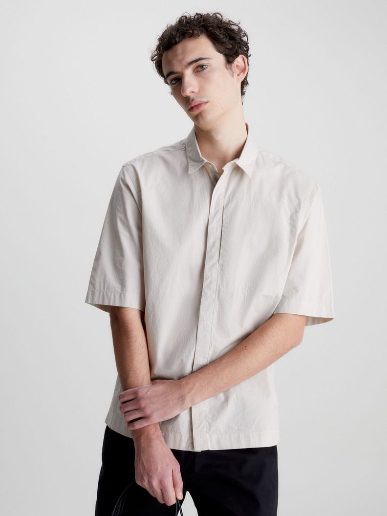 Camisa Linen Cotton Cuban Beige Calvin Klein-0