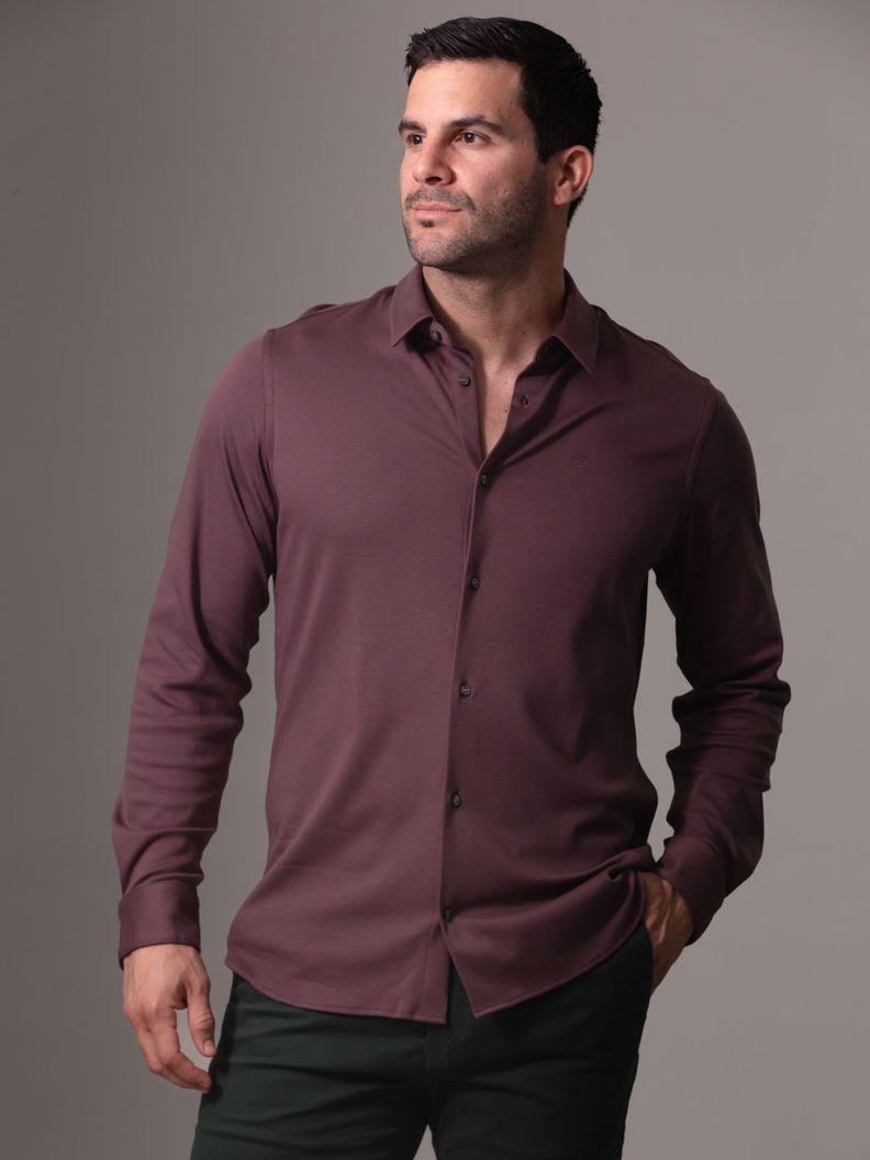 Camisa de punto slim suave Burdeo Calvin Klein-0