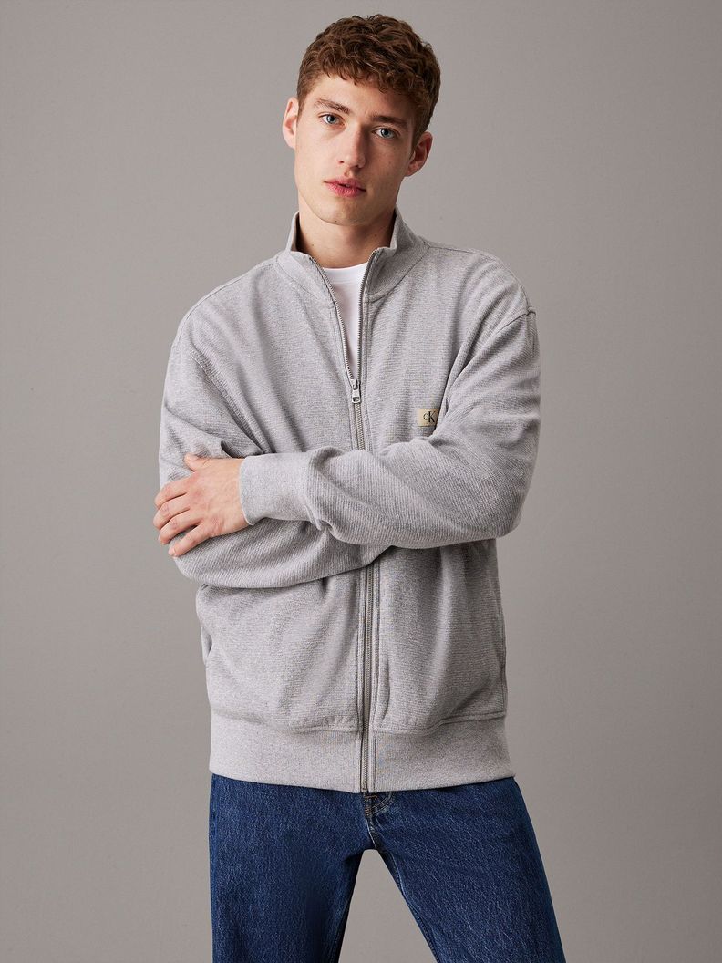 Sweater Woven Label Waffle Zp Through Gris Calvin Klein-0