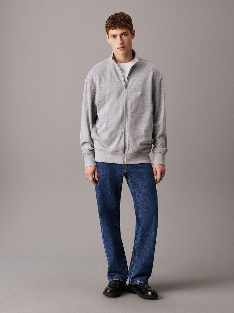 Sweater Woven Label Waffle Zp Through Gris Calvin Klein-1