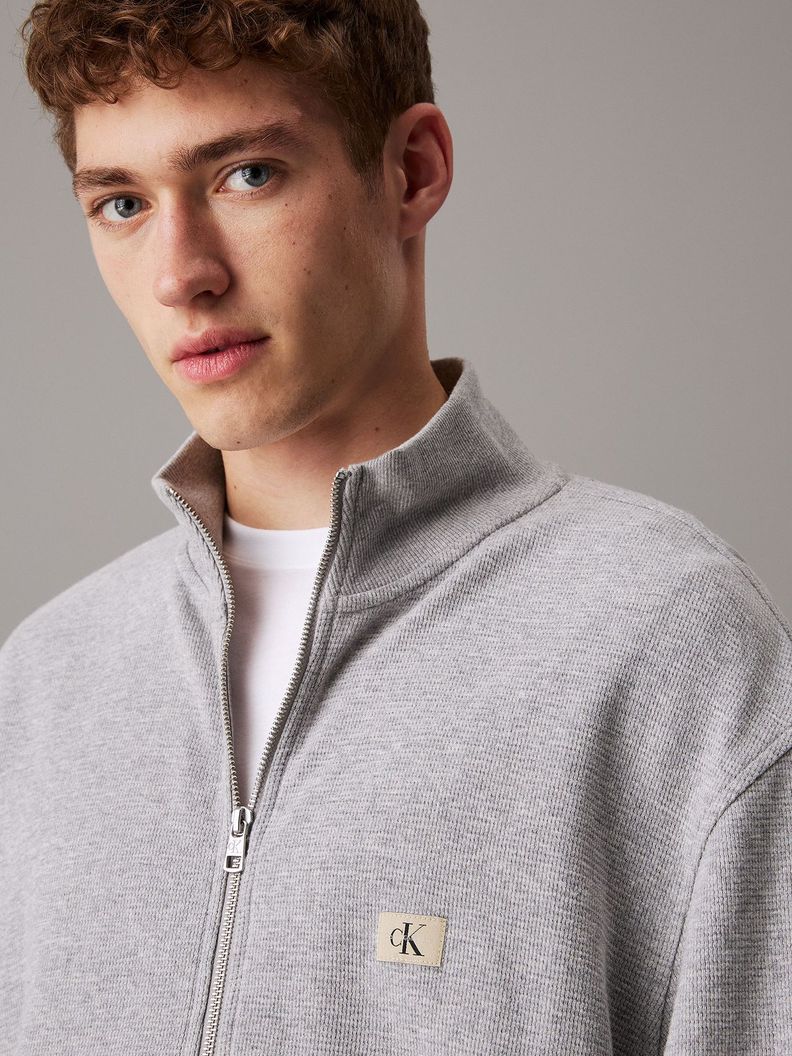 Sweater Woven Label Waffle Zp Through Gris Calvin Klein-3