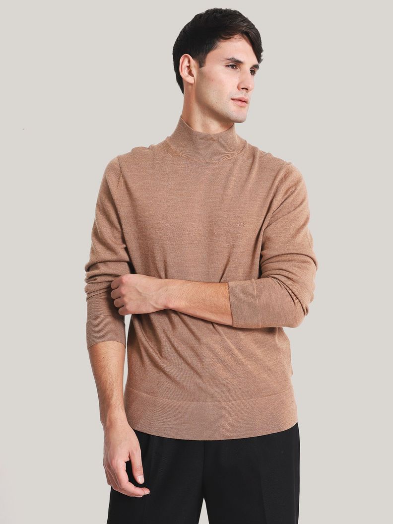 Sweater Cuello Alto Merino Mock Café Calvin Klein-0