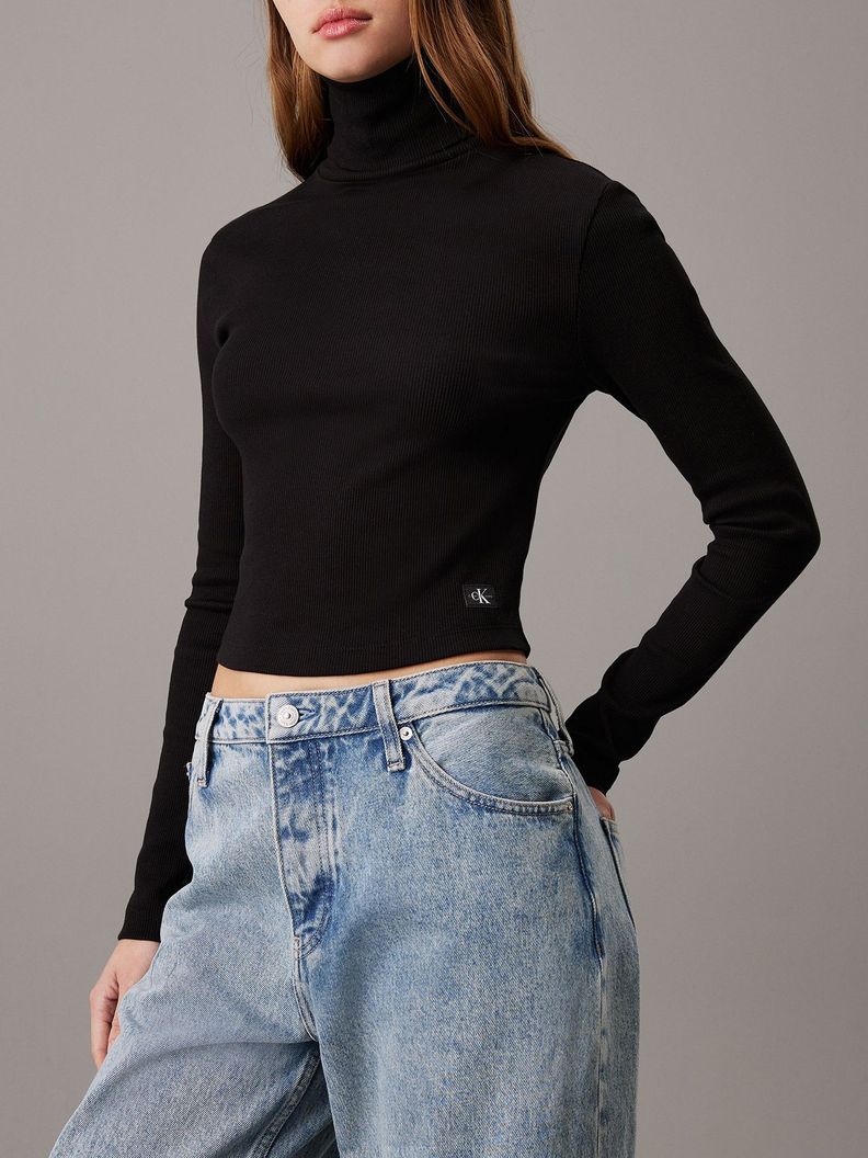 Polera LS Woven Label Negro Calvin Klein-3