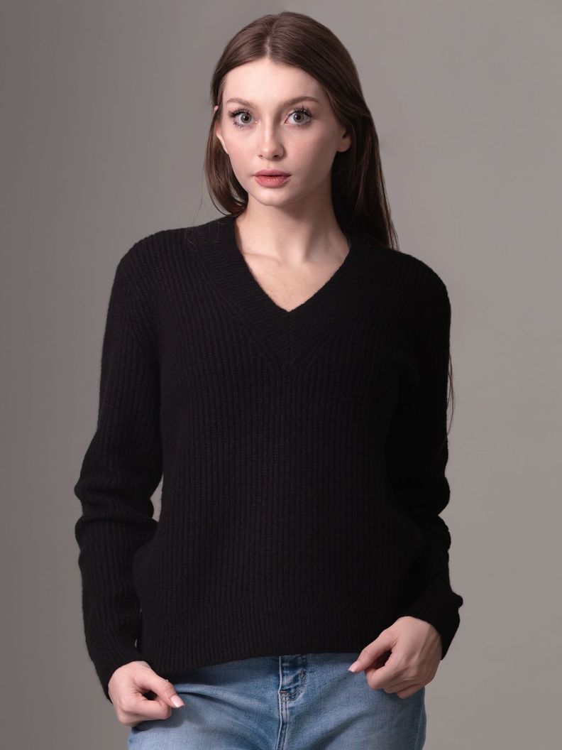Sweater Boucle V Neck Relaxed Negro Calvin Klein-0