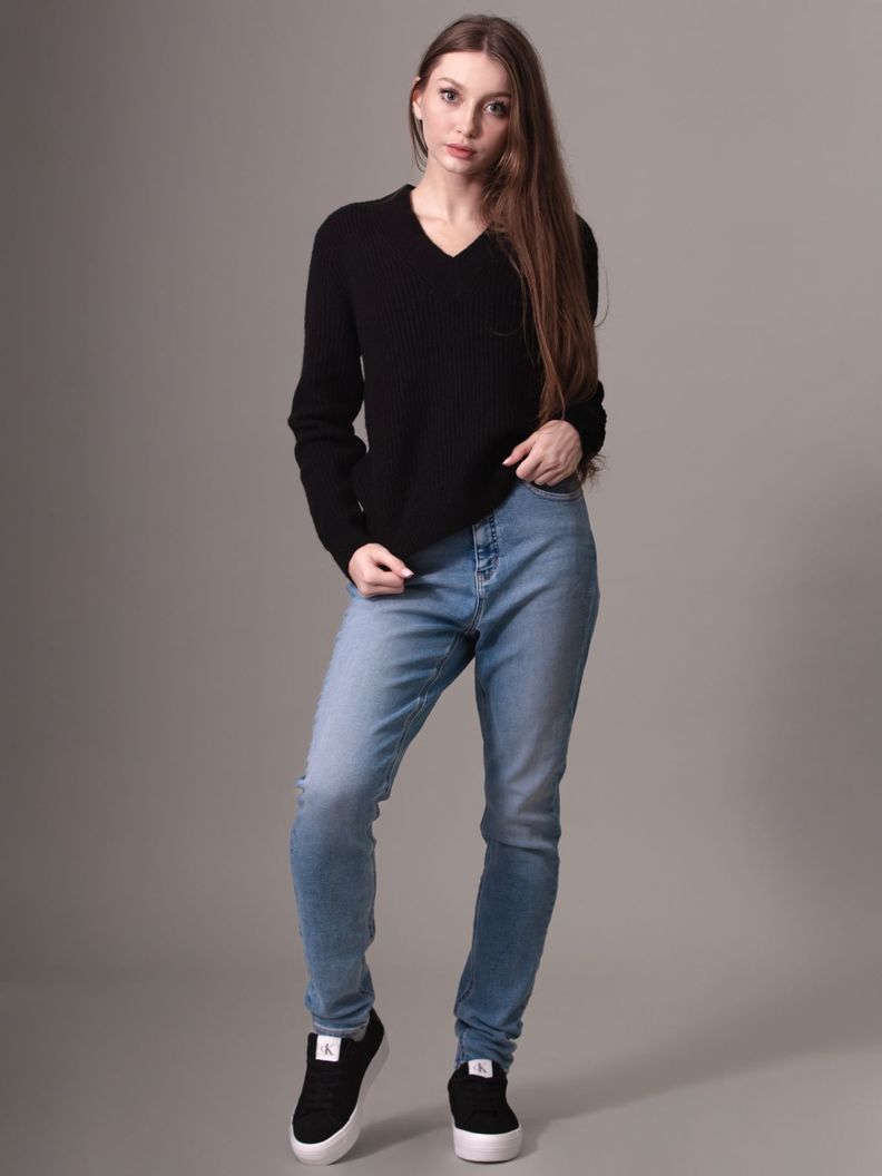 Sweater Boucle V Neck Relaxed Negro Calvin Klein-1