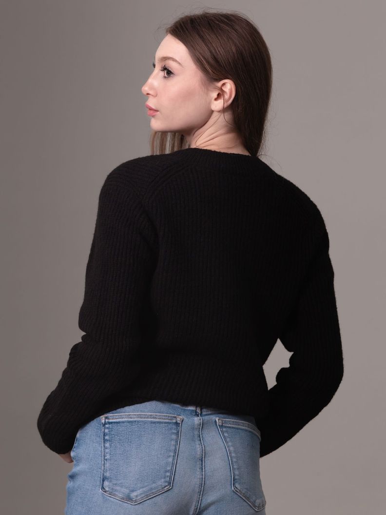 Sweater Boucle V Neck Relaxed Negro Calvin Klein-3