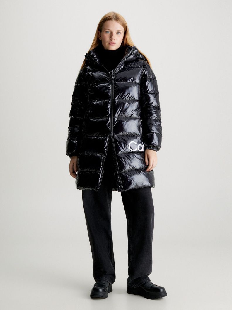 Parka Shiny Long Fitted Negro-1