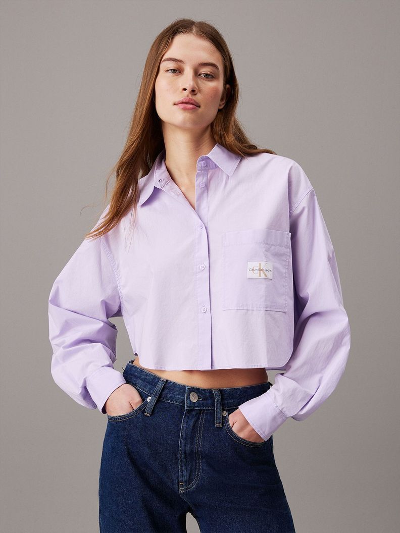 Camisa Woven Label Cropped Morado Calvin Klein-0