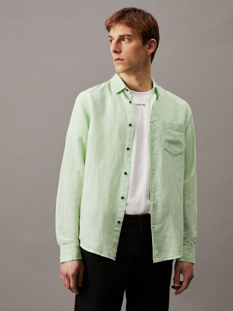 Camisa Linen Cotton Regular Verde Calvin Klein-0
