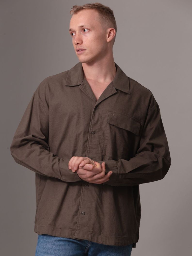 Camisa de lino mangas largas Café Calvin Klein-0