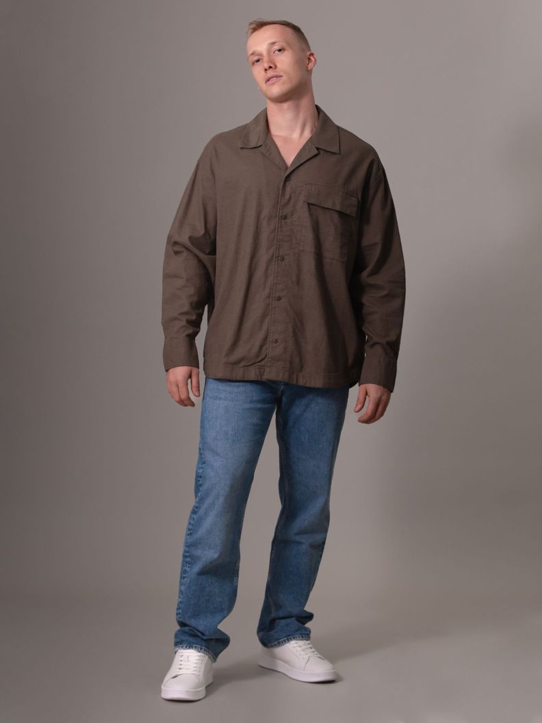 Camisa de lino mangas largas Café Calvin Klein-1