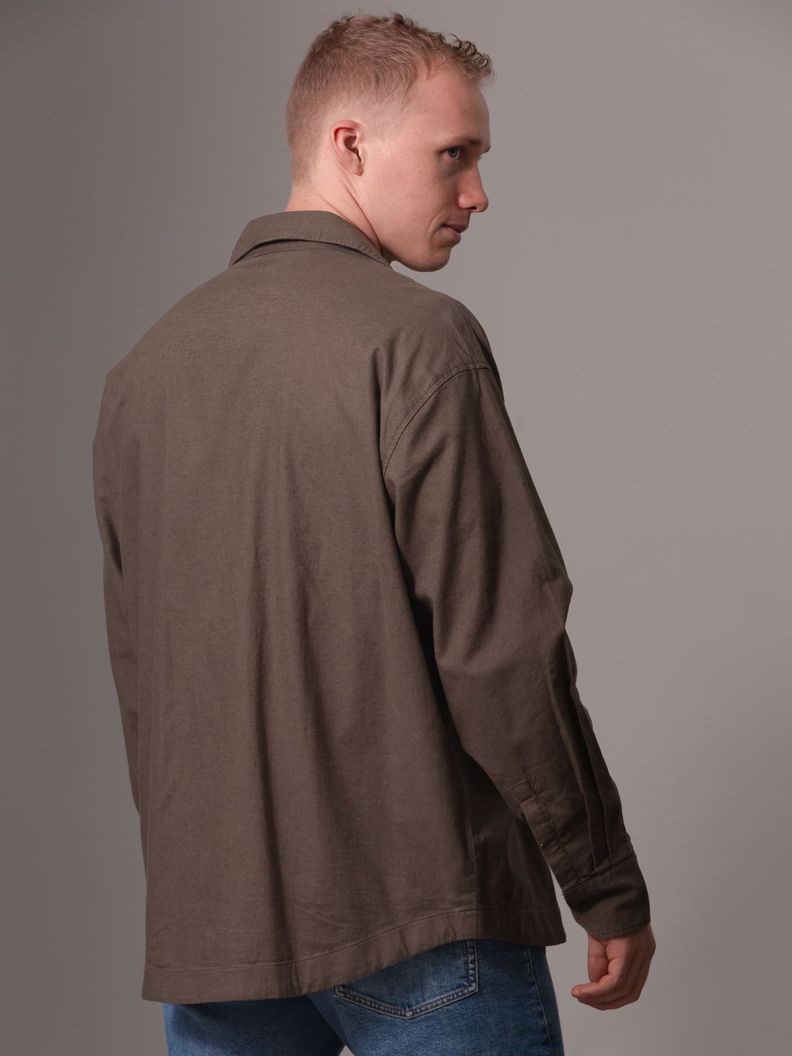 Camisa de lino mangas largas Café Calvin Klein-3