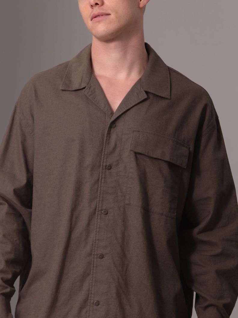 Camisa de lino mangas largas Café Calvin Klein-4