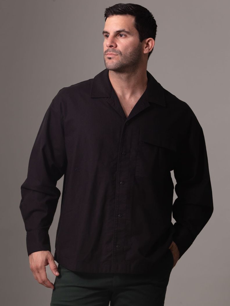 Camisa de lino mangas largas Negro Calvin Klein-0